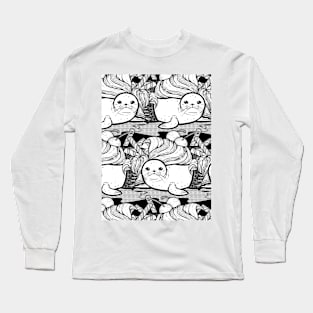 Sundae Seal Line Art Seamless Pattern Long Sleeve T-Shirt